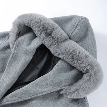 Load image into Gallery viewer, Fashion Hooded Women&#39;s Wollen Coat Fur Collar Lace Up Pocket Solid Warm Lady Coats 2025 Autumn Winter Elegant Female Streetwear
