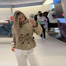 Load image into Gallery viewer, Elegant Double Belt Women Windbreaker Casual Khaki Long Sleeve Lapel Button Female Jacket 2025 Autumn Winter Lady Streetwear New
