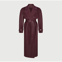 Load image into Gallery viewer, Street Pu Leather Women Long Coat Y2K Solid Belt Lapel Pocket Full Sleeve Female Jacket 2025 Autumn Winter Lady Outwear New
