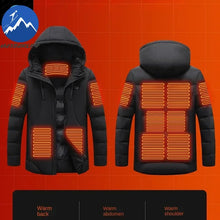 Load image into Gallery viewer, Winter Heating Jacket Mens 11 Heating Zone USB Charging Temperature Controlled Padded Coat Outdoor Ski Warm Cold-proof Parka
