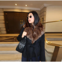 Load image into Gallery viewer, Elegant Faux Fur Lace Up Woolen Coat Women Shawl Collar Belted Waist Full Sleeve Coats Female Autumn Winter Fashion Lady Outwear
