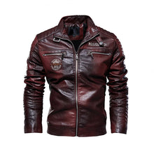 Load image into Gallery viewer, New Men&#39;s Faux Leather Winter Casual Motorcycle Slim PU Jacket Biker Faux Leather High Quality Fashion Warm Overcoat
