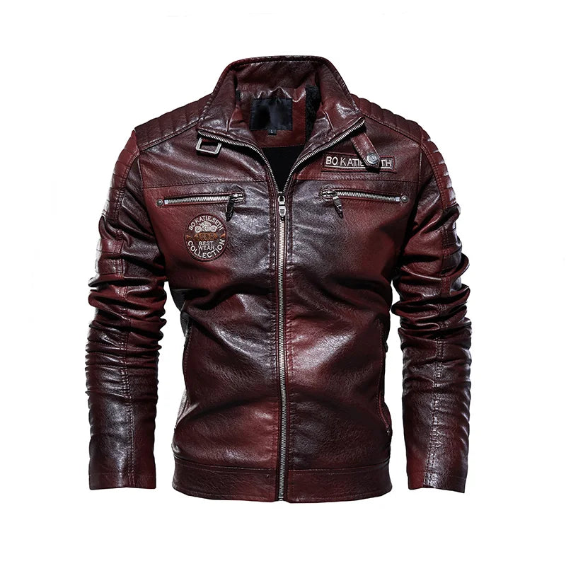 New Men's Faux Leather Winter Casual Motorcycle Slim PU Jacket Biker Faux Leather High Quality Fashion Warm Overcoat