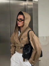Load image into Gallery viewer, Elegant Double Belt Women Windbreaker Casual Khaki Long Sleeve Lapel Button Female Jacket 2025 Autumn Winter Lady Streetwear New

