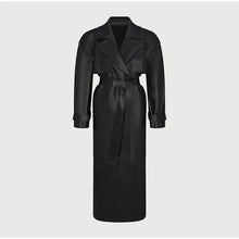 Load image into Gallery viewer, Street Pu Leather Women Long Coat Y2K Solid Belt Lapel Pocket Full Sleeve Female Jacket 2025 Autumn Winter Lady Outwear New
