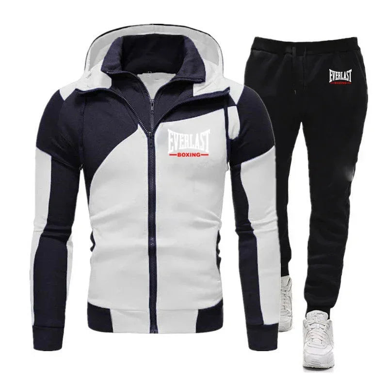 Men's Zipper Patchwork Sweatshirt + Casual Sport Pants Sportswear for Men