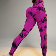 Load image into Gallery viewer, Women Tie Dye Hollow out High Waist Peach Hips Push Up Gym Tights Running Leggings
