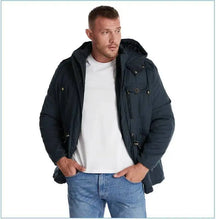 Load image into Gallery viewer, 2025 Winter Men&#39;s American Fashion Versatile Hooded Cotton Jacket Thickened Multi Pocket Casual Simple Medium Length Top Coats
