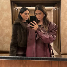 Load image into Gallery viewer, Street Pu Leather Women Long Coat Y2K Solid Belt Lapel Pocket Full Sleeve Female Jacket 2025 Autumn Winter Lady Outwear New
