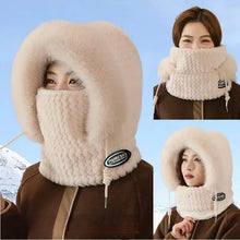 Load image into Gallery viewer, Winter Women&#39;s Thermal Plush Hat Hood Scarf and Mask Ear Protection Windproof Thick Design for Riding Outdoor
