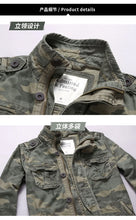 Load image into Gallery viewer, Men Camo Cargo Jacket Autumn Heavyweight Wash Cotton Windbreaker Jacket Military Camouflage Outdoor Sportswear Coat Multi Pocket
