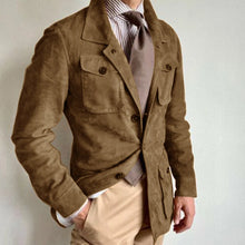 Load image into Gallery viewer, Men&#39;s Suede Leather Blazer Single Breasted Blend Fabric Notched Lapel
