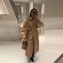 Load image into Gallery viewer, Elegant Double Belt Women Windbreaker Casual Khaki Long Sleeve Lapel Button Female Jacket 2025 Autumn Winter Lady Streetwear New
