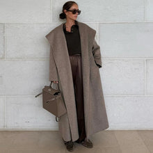 Load image into Gallery viewer, Elegant Shawl Collar Lace Up Long Woolen Coat Women Full Sleeve Belt Lapel Thick Overcoat 2025 Autumn Winter Lady Chic Outwear
