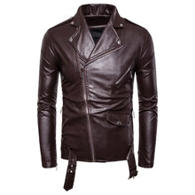 Load image into Gallery viewer, Mens Faux Leather Jackets New White Black Casual Lapel Slim Fit Diagonal Zipper Motorcycle Faux Leather Jacket Coat Mens Jackets
