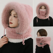 Load image into Gallery viewer, Winter Women&#39;s Thermal Plush Hat Hood Scarf and Mask Ear Protection Windproof Thick Design for Riding Outdoor
