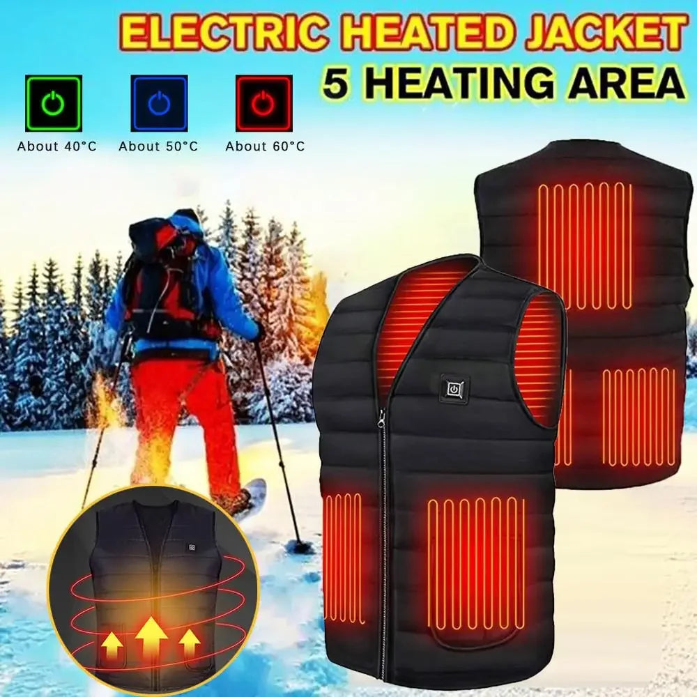 Unisex Heated Vest – 11 Heating Areas, V-Neck & USB Smart Temp Control, Cotton Material