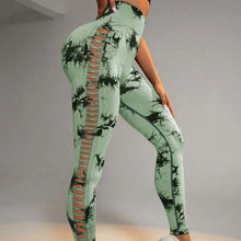 Load image into Gallery viewer, Women Tie Dye Hollow out High Waist Peach Hips Push Up Gym Tights Running Leggings

