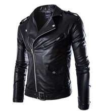 Load image into Gallery viewer, Mens Faux Leather Jackets New White Black Casual Lapel Slim Fit Diagonal Zipper Motorcycle Faux Leather Jacket Coat Mens Jackets
