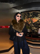 Load image into Gallery viewer, Elegant Faux Fur Lace Up Woolen Coat Women Shawl Collar Belted Waist Full Sleeve Coats Female Autumn Winter Fashion Lady Outwear
