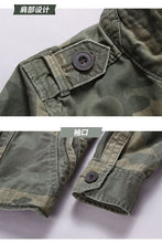 Load image into Gallery viewer, Men Camo Cargo Jacket Autumn Heavyweight Wash Cotton Windbreaker Jacket Military Camouflage Outdoor Sportswear Coat Multi Pocket

