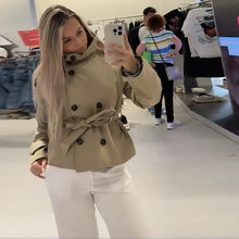 Load image into Gallery viewer, Elegant Double Belt Women Windbreaker Casual Khaki Long Sleeve Lapel Button Female Jacket 2025 Autumn Winter Lady Streetwear New
