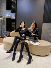 Load image into Gallery viewer, High-heeled knee high boots for women sexy knitted stockings elastic long boots
