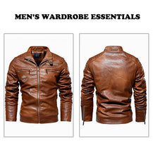 Load image into Gallery viewer, New Men&#39;s Faux Leather Winter Casual Motorcycle Slim PU Jacket Biker Faux Leather High Quality Fashion Warm Overcoat
