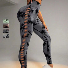 Load image into Gallery viewer, Women Tie Dye Hollow out High Waist Peach Hips Push Up Gym Tights Running Leggings
