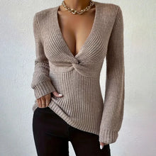 Load image into Gallery viewer, Women&#39;s Pullovers New Styles Solid Color Sexy V-neck Slim Fit Knitted Sweaters
