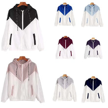 Load image into Gallery viewer, New Outdoor Jacket Coat Womens Long Sleeve Patchwork Thin Skin Suits Hooded Zip Stitching Outwear Coat Running Sport Jacket

