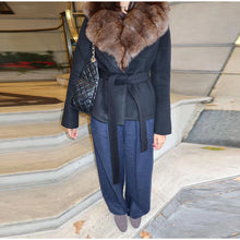 Load image into Gallery viewer, Elegant Faux Fur Lace Up Woolen Coat Women Shawl Collar Belted Waist Full Sleeve Coats Female Autumn Winter Fashion Lady Outwear
