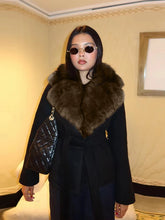 Load image into Gallery viewer, Elegant Faux Fur Lace Up Woolen Coat Women Shawl Collar Belted Waist Full Sleeve Coats Female Autumn Winter Fashion Lady Outwear
