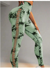 Load image into Gallery viewer, Women Tie Dye Hollow out High Waist Peach Hips Push Up Gym Tights Running Leggings
