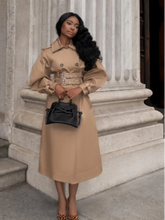 Load image into Gallery viewer, Elegant Double Belt Women Windbreaker Casual Khaki Long Sleeve Lapel Button Female Jacket 2025 Autumn Winter Lady Streetwear New
