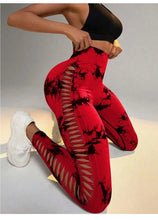 Load image into Gallery viewer, Women Tie Dye Hollow out High Waist Peach Hips Push Up Gym Tights Running Leggings
